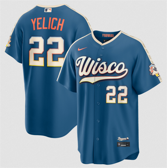 Men's Milwaukee Brewers #22 Christian Yelich Mineral Blue 2026 City Connect Stadium Stitched Baseball Jersey
